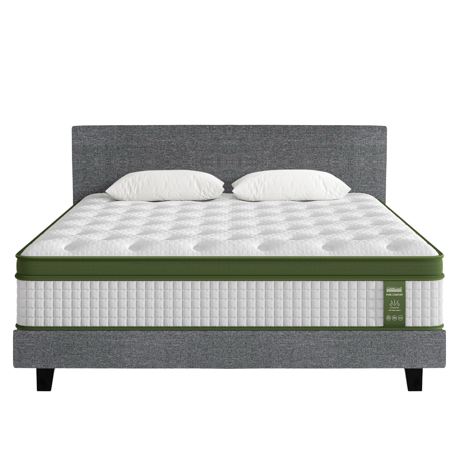 Beds & Bed Frames: Artiss BedStory King Bed Frame Set With Hybrid Mattress Medium Firm Linen Grey