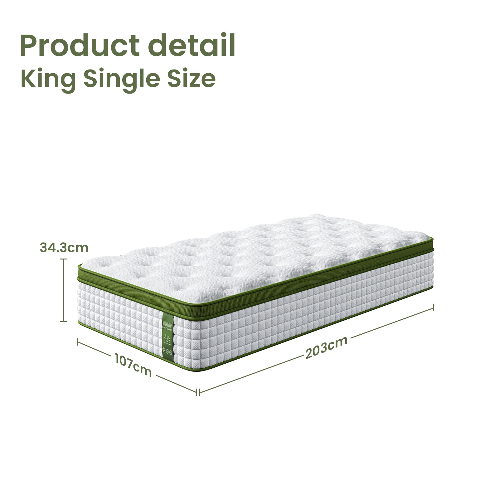 Beds & Bed Frames: Artiss King Single Bed Set with BedStory Hybrid Mattress Upholstered Platform White Boucle Fabric