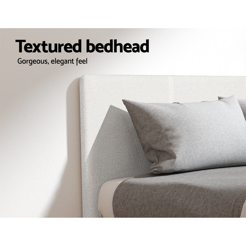 Beds & Bed Frames: Artiss King Single Bed Set with BedStory Hybrid Mattress Upholstered Platform White Boucle Fabric