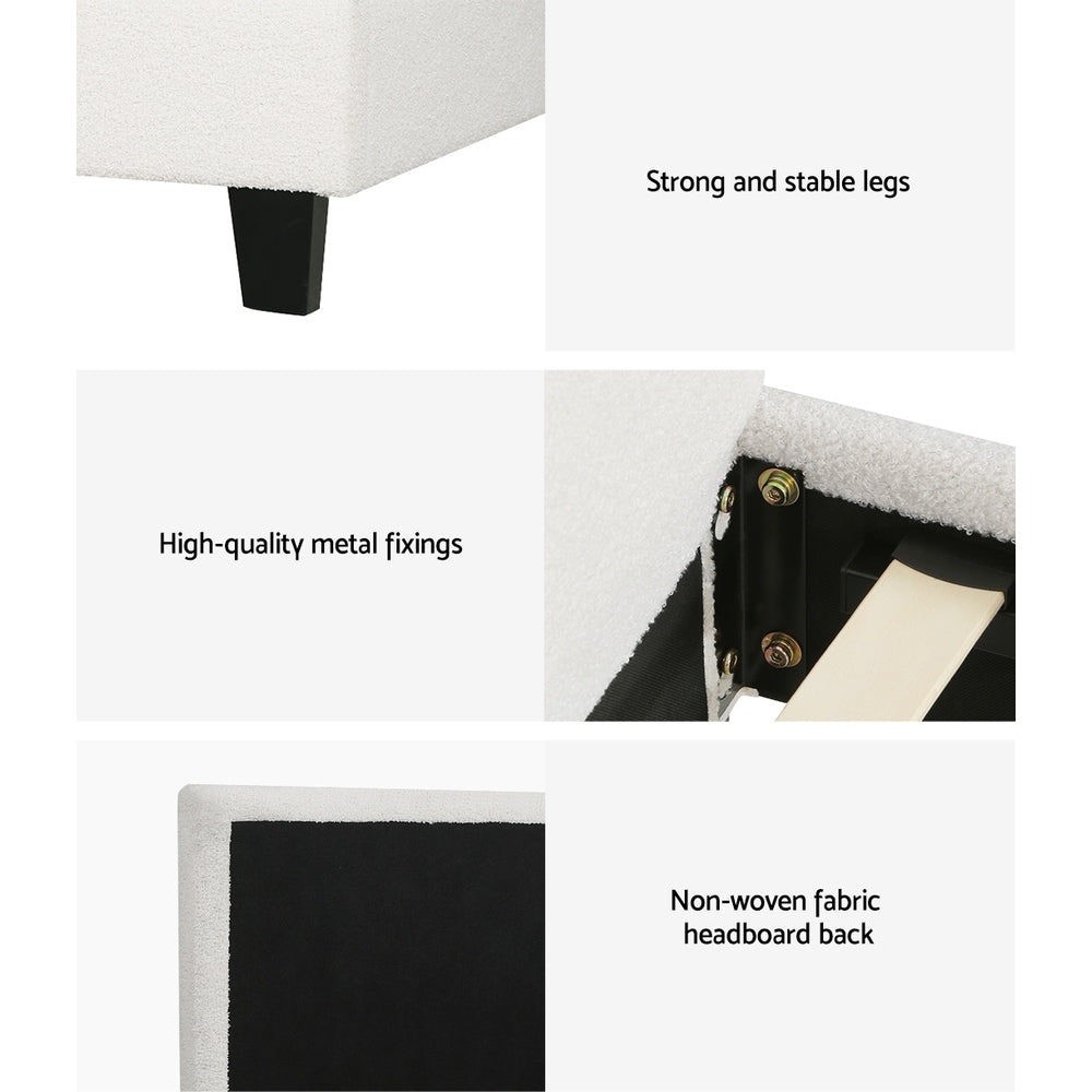 Beds & Bed Frames: Artiss King Single Bed Set with BedStory Hybrid Mattress Upholstered Platform White Boucle Fabric