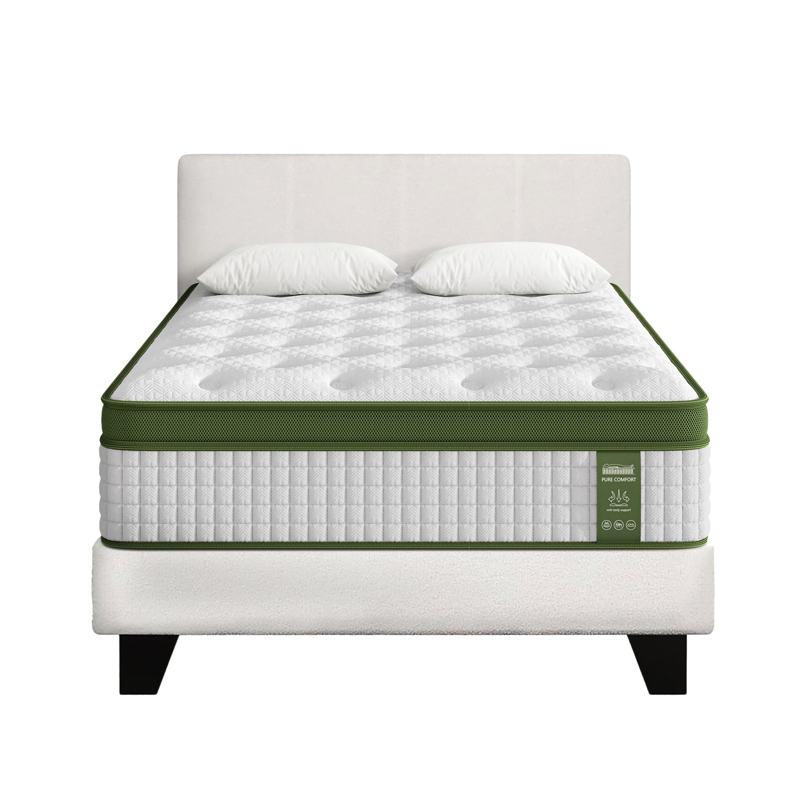 Beds & Bed Frames: Artiss King Single Bed Set with BedStory Hybrid Mattress Upholstered Platform White Boucle Fabric