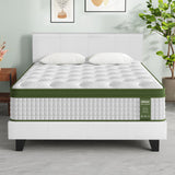 Beds & Bed Frames: Artiss BedStory Queen Bed Frame Set with Hybrid Mattress and Leather Frame Medium White