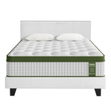 Beds & Bed Frames: Artiss BedStory Queen Bed Frame Set with Hybrid Mattress and Leather Frame Medium White