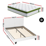 Beds & Bed Frames: Artiss Double Bed Frame Platform White PVC Leather Hybrid Mattress Modern