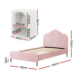 Beds & Bed Frames: Artiss King Single Storage Bed Frame Velvet with Bedside Table Pink