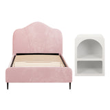 Beds & Bed Frames: Artiss King Single Storage Bed Frame Velvet with Bedside Table Pink