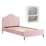 Beds & Bed Frames: Artiss King Single Storage Bed Frame Velvet with Bedside Table Pink