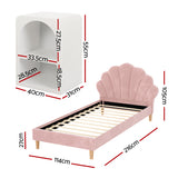 Beds & Bed Frames: Artiss Bed Frame King Single with Bedside Table Set Scallop Headboard Pink Velvet Fabric Beds Base