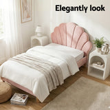 Beds & Bed Frames: Artiss Bed Frame King Single with Bedside Table Set Scallop Headboard Pink Velvet Fabric Beds Base
