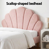 Beds & Bed Frames: Artiss Bed Frame King Single with Bedside Table Set Scallop Headboard Pink Velvet Fabric Beds Base