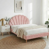 Beds & Bed Frames: Artiss Double Bed Frame Scallop Headboard Pink Velvet with 2 Drawer Bedside Table