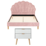 Beds & Bed Frames: Artiss Double Bed Frame Scallop Headboard Pink Velvet with 2 Drawer Bedside Table
