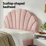 Beds & Bed Frames: Artiss Double Bed Frame Scallop Headboard Pink Velvet with 2 Drawer Bedside Table