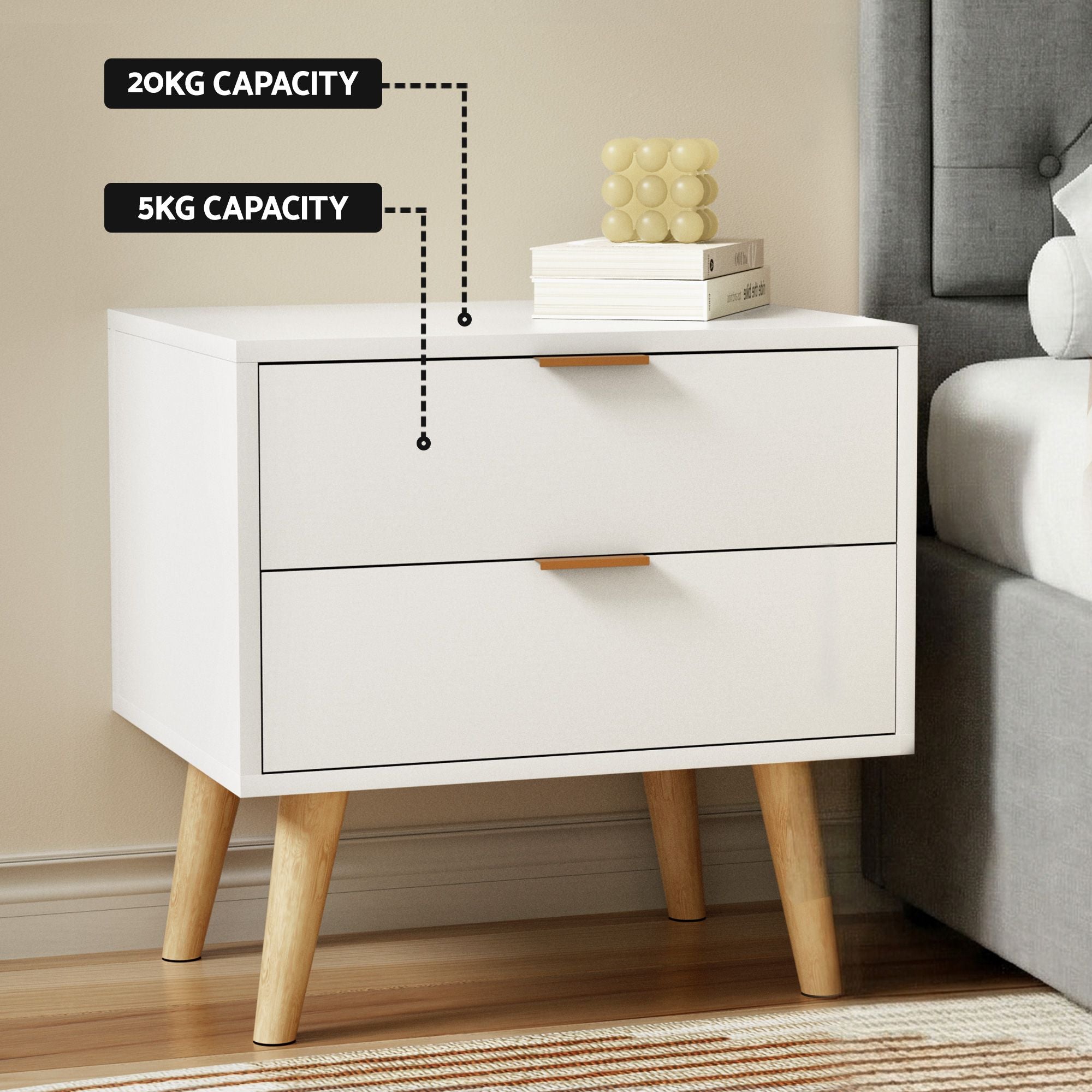 Artiss Upholstered Queen Gas Lift Storage Bed Frame with 2-Drawer Bedside Table Set