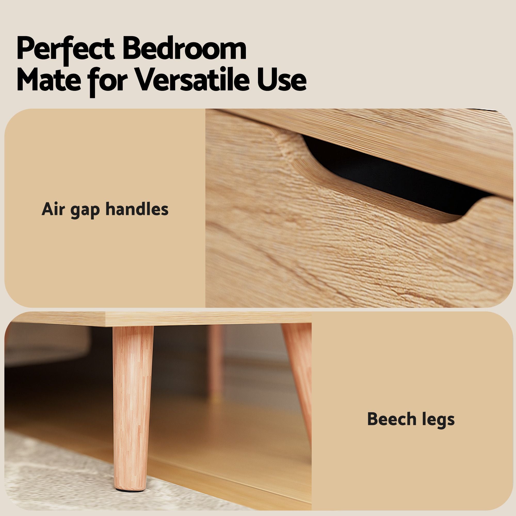 Artiss Double Bed Frame with Storage and Bedside Table Set Tufted Linen Gas Lift Bed Base and 2-Drawer Nightstand