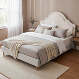 Beds & Bed Frames: Artiss Queen Bed Frame with Storage Scalloped Velvet Headboard Wooden Platform Base