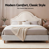 Beds & Bed Frames: Artiss Queen Bed Frame with Storage Scalloped Velvet Headboard Wooden Platform Base