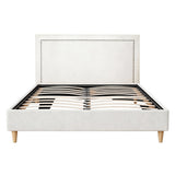 Beds & Bed Frames: Artiss Queen Bed Frame Platform Bed Base Upholstered Headboard Linen Fabric Beige