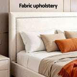 Beds & Bed Frames: Artiss Queen Bed Frame Platform Bed Base Upholstered Headboard Linen Fabric Beige