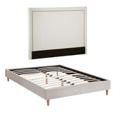 Beds & Bed Frames: Artiss Queen Bed Frame Platform Bed Base Upholstered Headboard Linen Fabric Beige