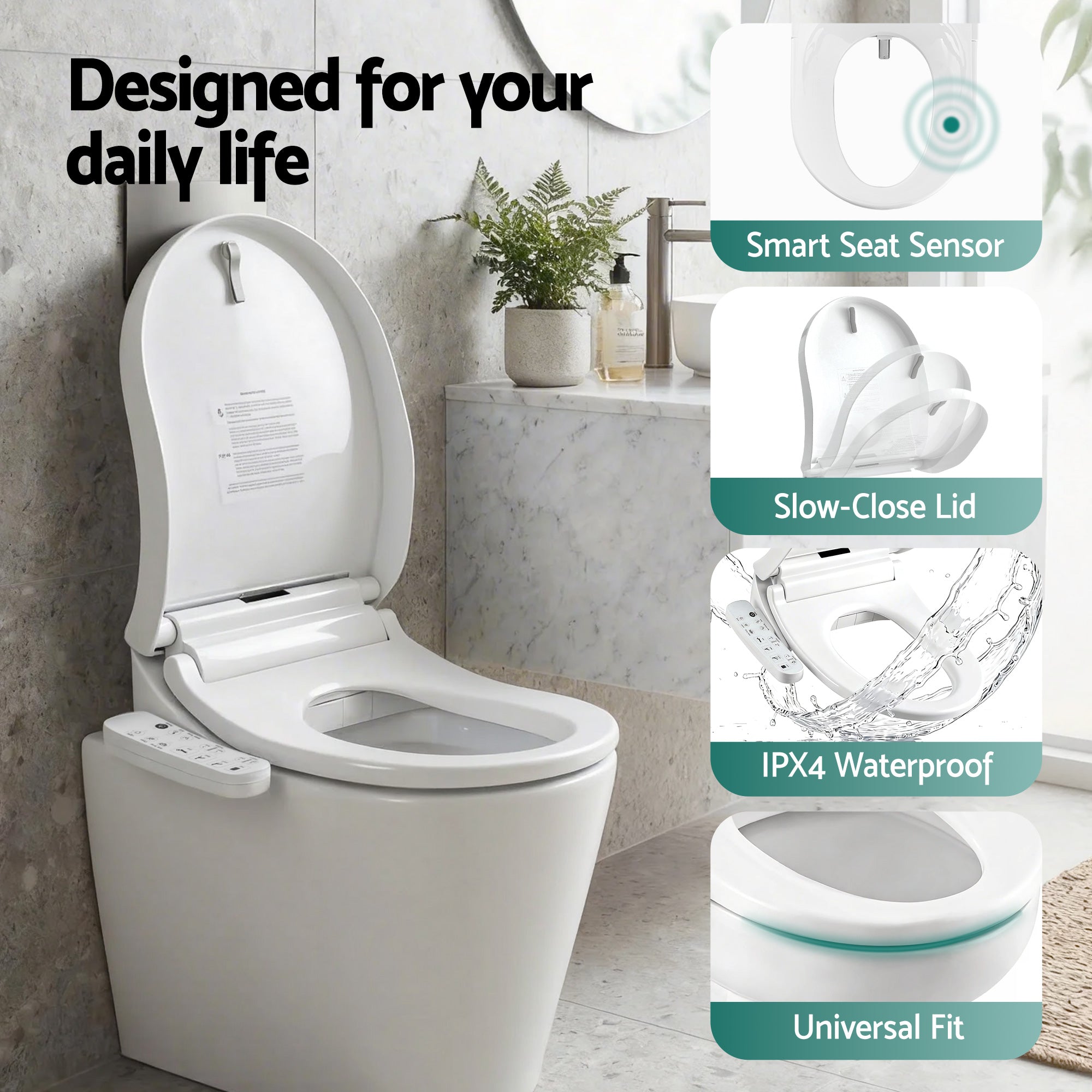 Cefito Smart Electric Bidet Toilet Seat Cover D-Shape SIAA Material Certified