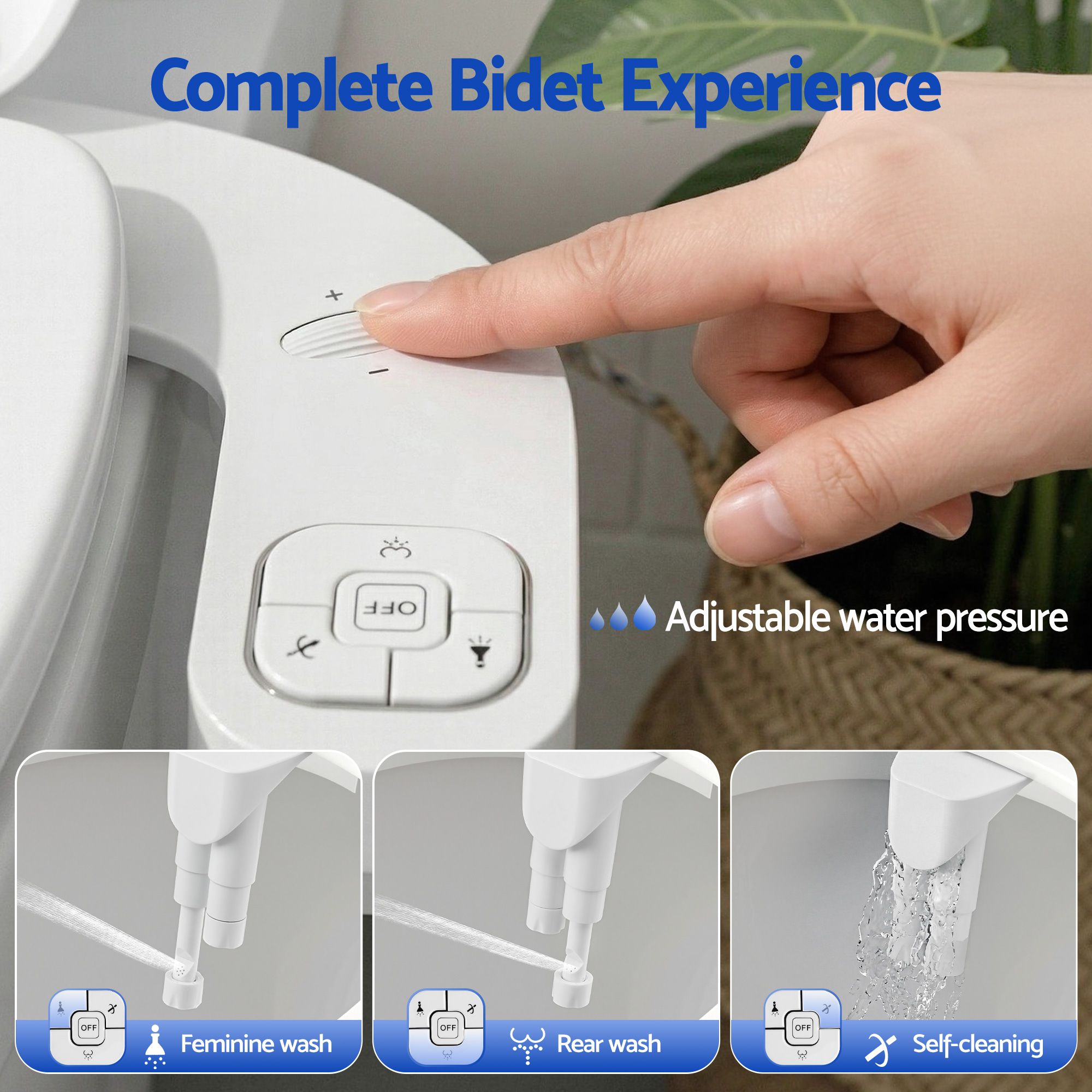 Cefito Ultra-Slim Bidet Attachment Detachable Bidet with Self-Cleaning Dual Nozzle Non-Electric Adjustable Water Pressure, Cold Water Toilet Bide