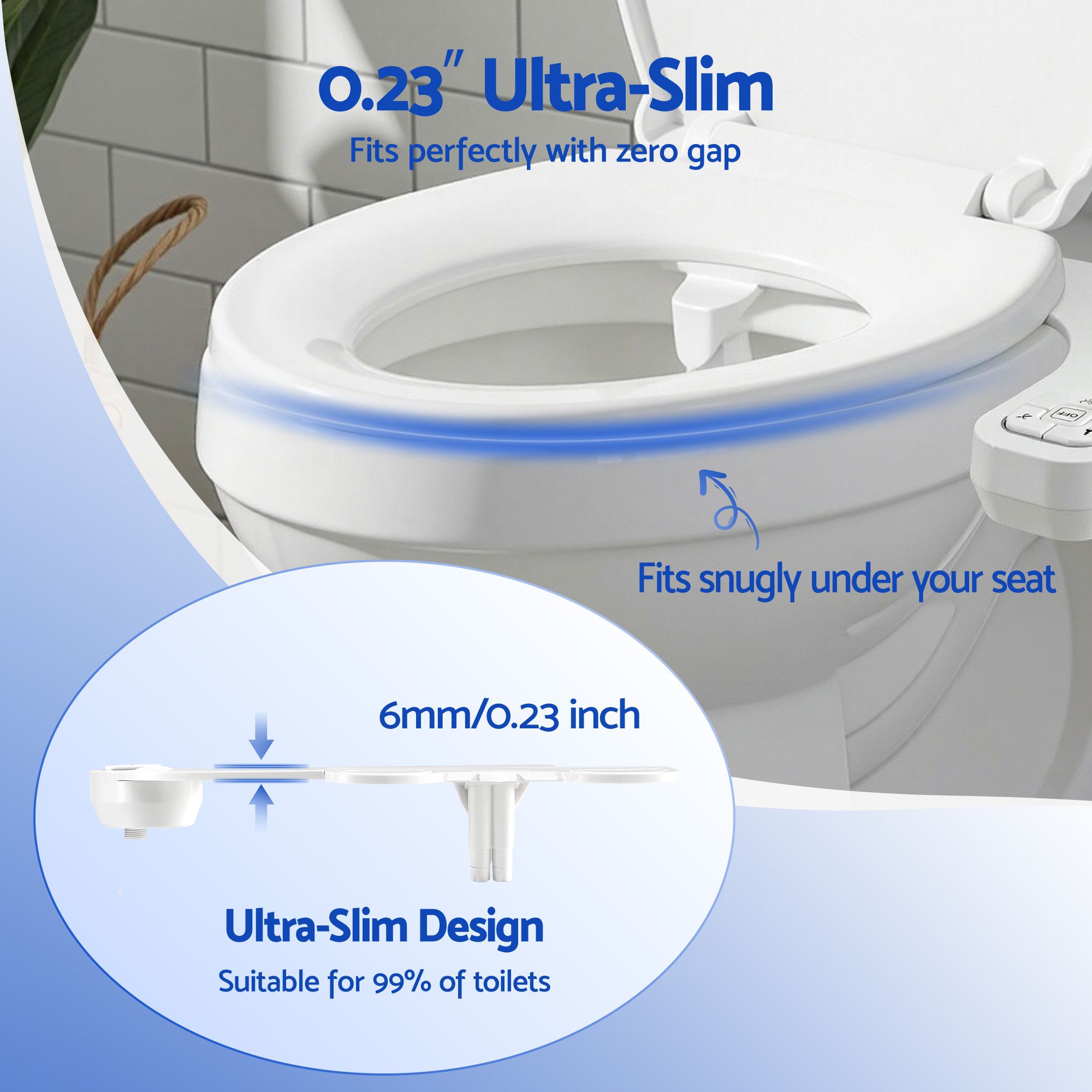 Cefito Ultra-Slim Bidet Attachment Detachable Bidet with Self-Cleaning Dual Nozzle Non-Electric Adjustable Water Pressure, Cold Water Toilet Bide