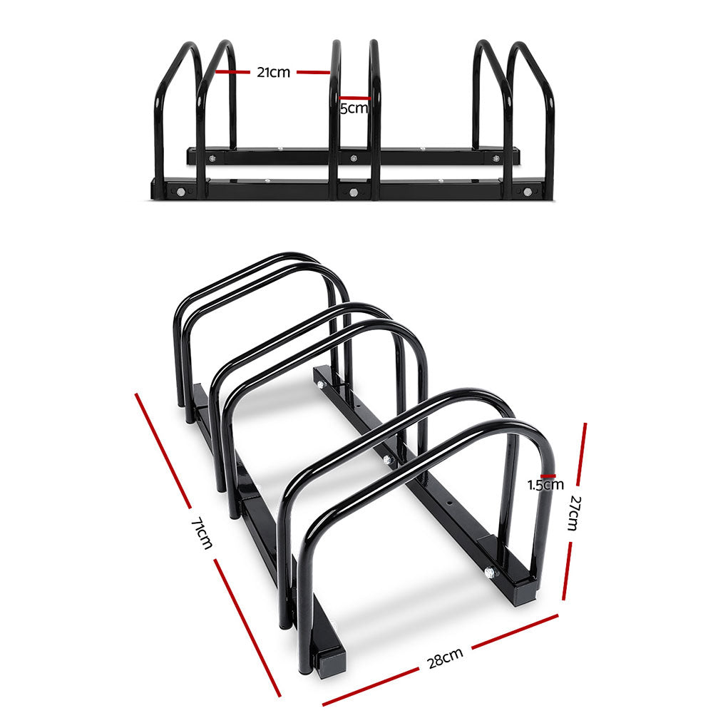 Bicycle Stands & Storage: Weisshorn 3 Bike Stand Rack Bicycle Storage Floor Parking Holder Cycling Black