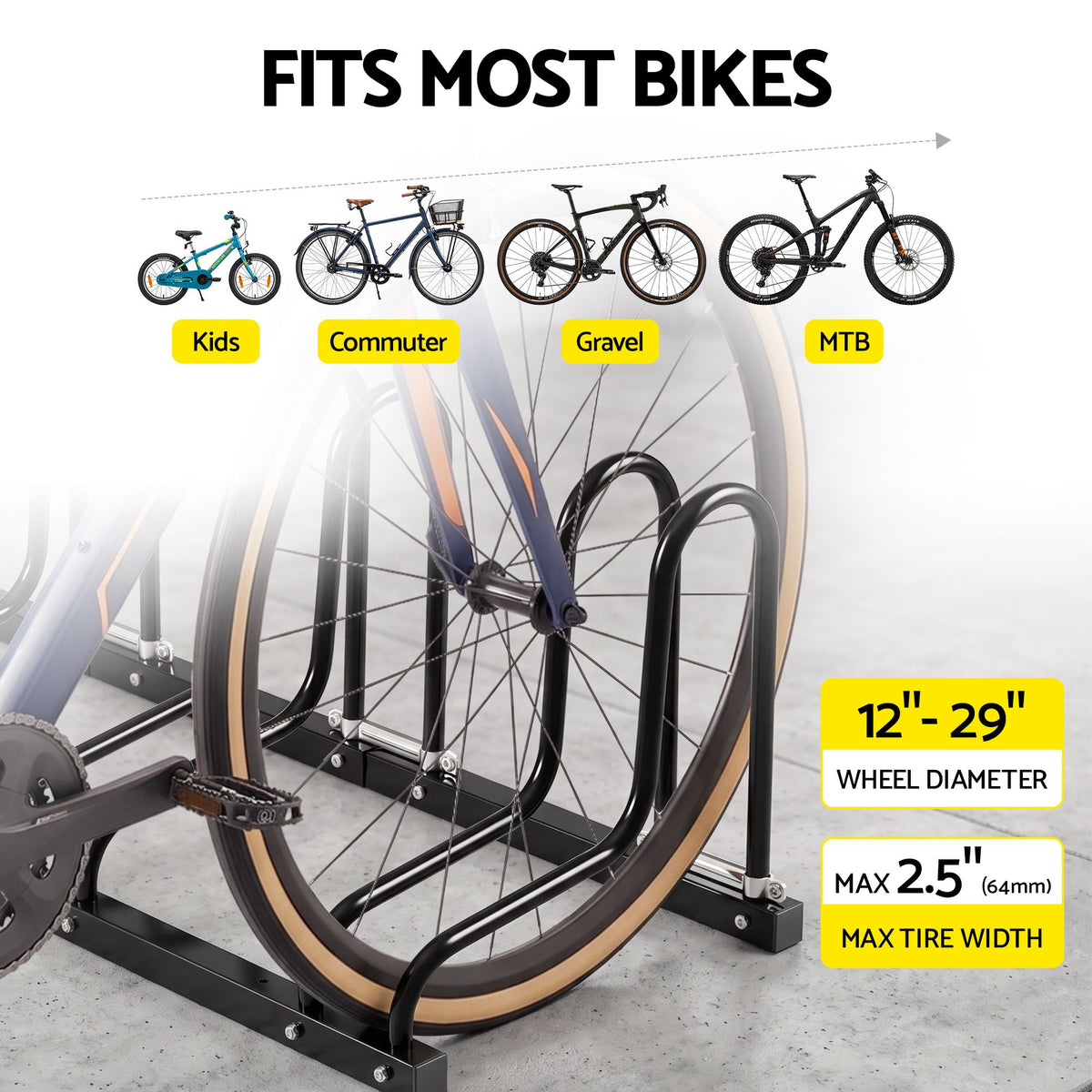 Weisshorn 3 Bike Floor Stand Rack Fits 20"-29" MTB Tires for Garage Storage