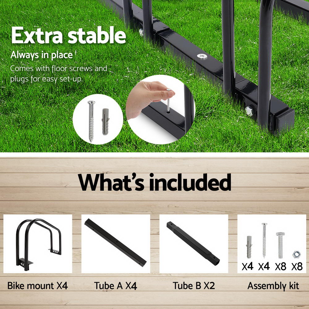 Bicycle Stands & Storage: Weisshorn 4 Bike Stand Rack Bicycle Storage Floor Parking Holder Cycling Black