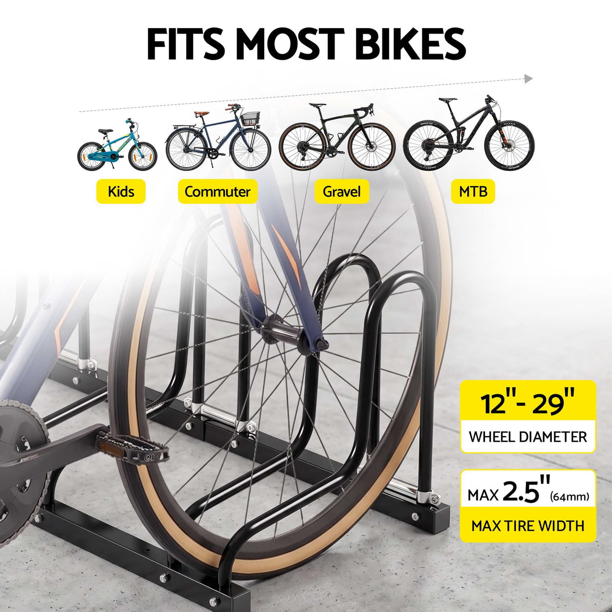 Weisshorn 5 Bike Floor Stand Rack Fits 20"-29" MTB Tires for Garage Storage