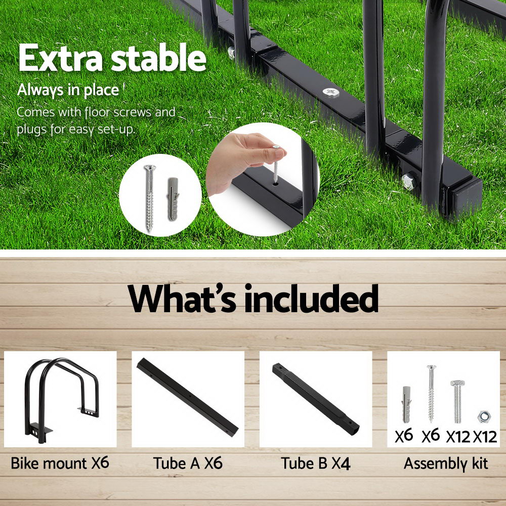 Bicycle Stands & Storage: Weisshorn 6 Bike Stand Rack Bicycle Storage Floor Parking Holder Cycling Black