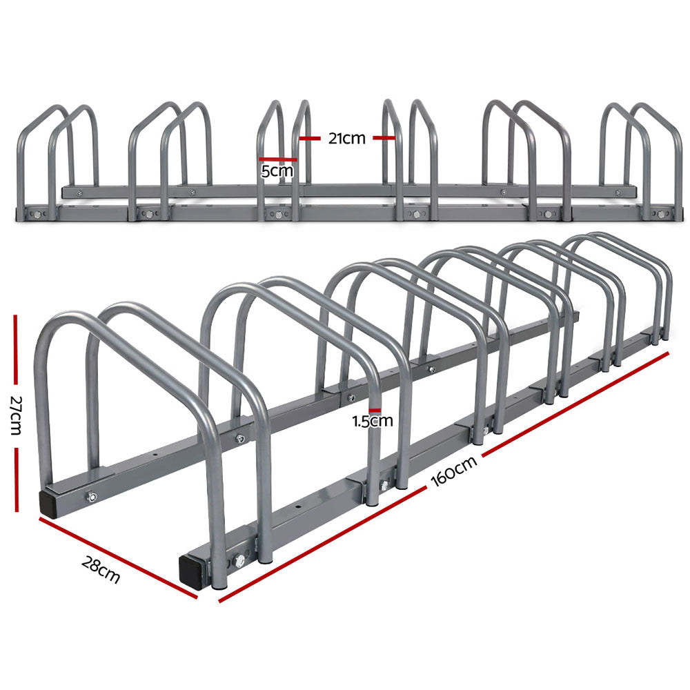 Bicycle Stands & Storage: Weisshorn 6 Bike Stand Rack Bicycle Storage Floor Parking Holder Cycling Silver