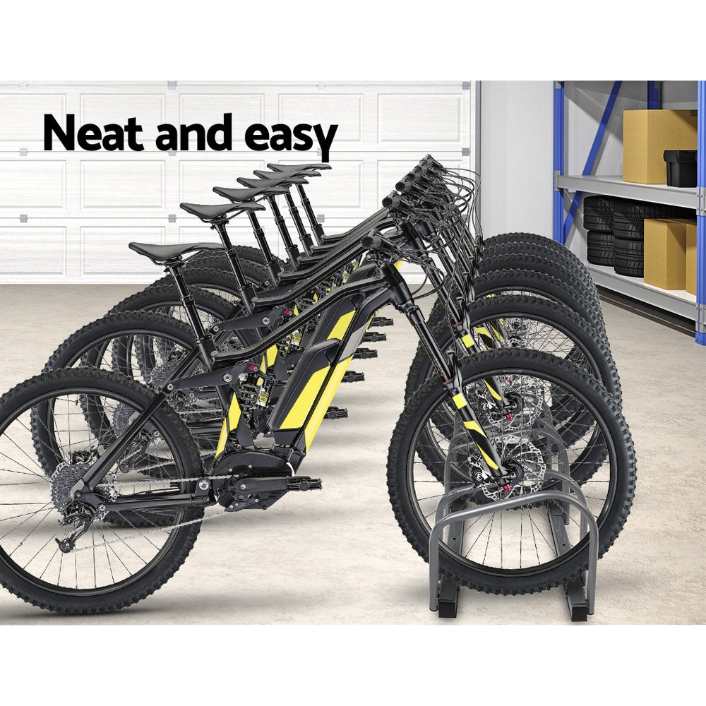 Bicycle Stands & Storage: Weisshorn 6 Bike Stand Rack Bicycle Storage Floor Parking Holder Cycling Silver