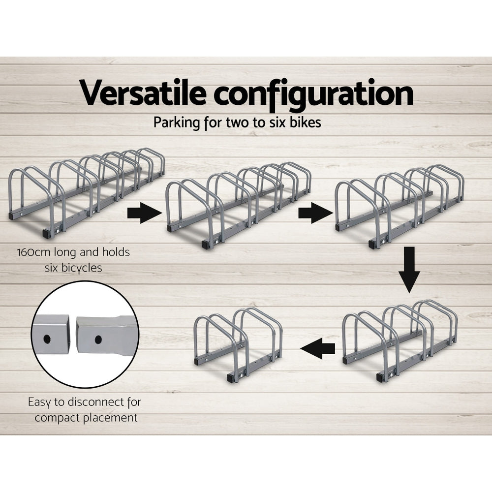 Bicycle Stands & Storage: Weisshorn 6 Bike Stand Rack Bicycle Storage Floor Parking Holder Cycling Silver