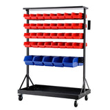 Wall Storage Racks: Giantz 74 Bins Storage Rack Double Sided Mobile Garage Workshop Tools Organizer