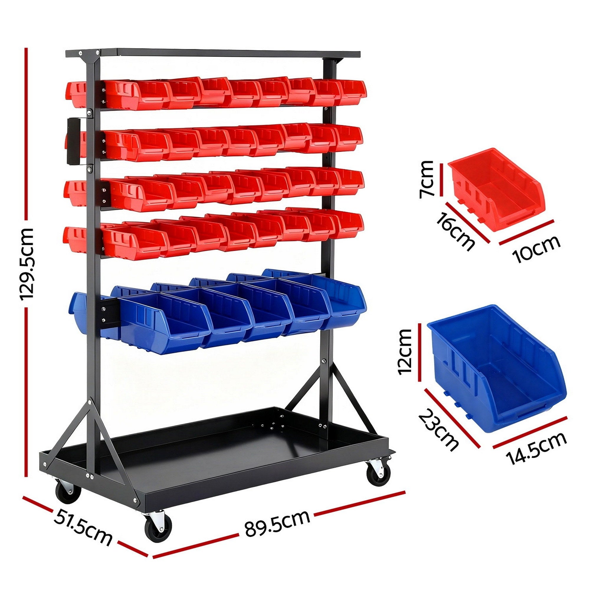 Wall Storage Racks: Giantz 74 Bins Storage Rack Double Sided Mobile Garage Workshop Tools Organizer