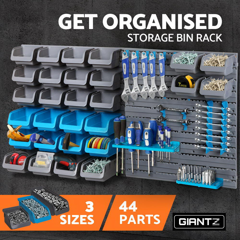 Wall Storage Racks: Giantz 44 Storage Bin Rack Wall Mounted Peg Board