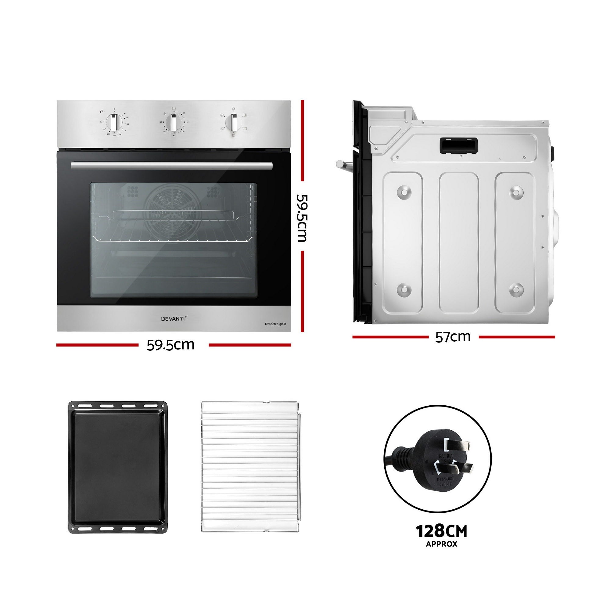Ovens: Devanti 60cm Electric Built In Wall Oven Stainless Steel 70L Silver