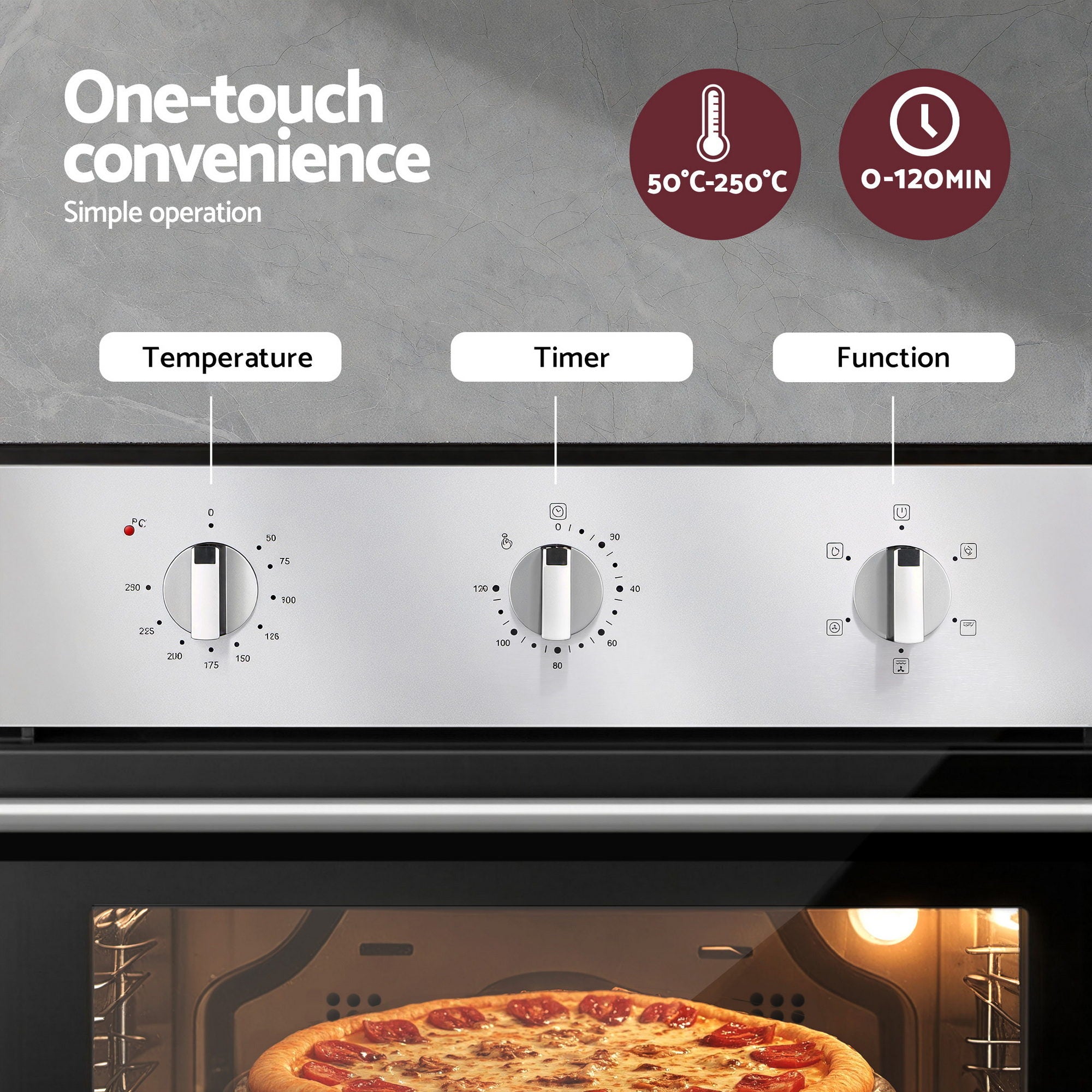 Ovens: Devanti 60cm Electric Built In Wall Oven Stainless Steel 70L Silver