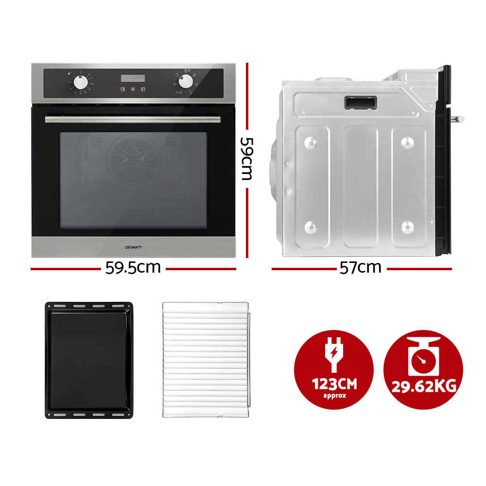 Ovens: Devanti Electric Built In Wall Oven 80L Convection Grill Ovens Stainless Steel