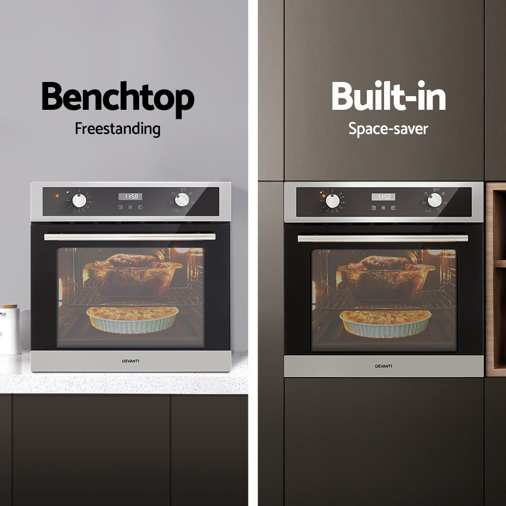 Ovens: Devanti Electric Built In Wall Oven 80L Convection Grill Ovens Stainless Steel