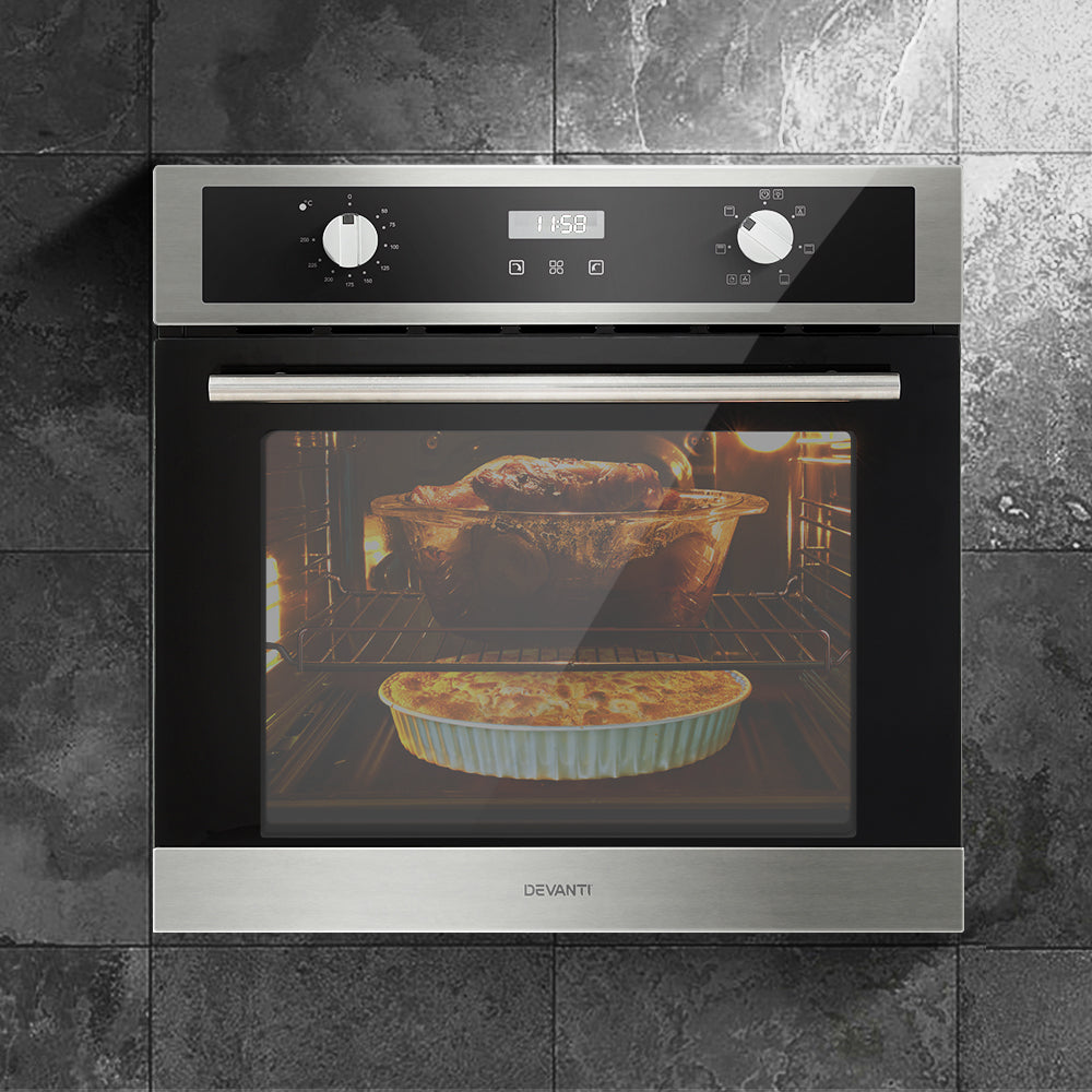 Ovens: Devanti Electric Built In Wall Oven 80L Convection Grill Ovens Stainless Steel
