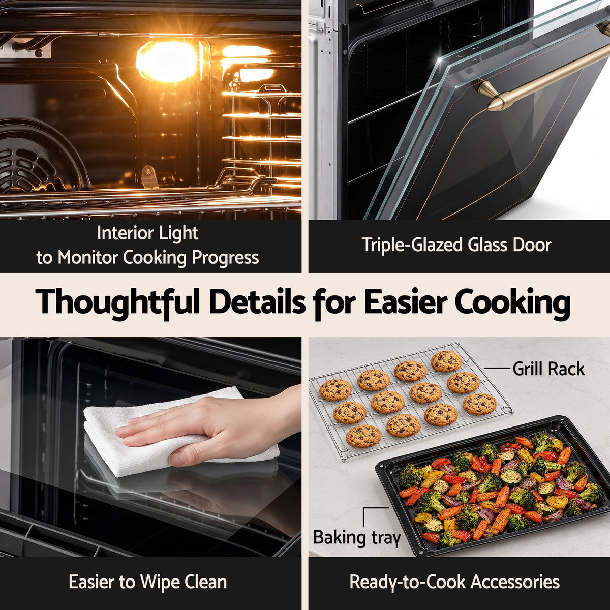 Devanti 60cm Built-In Electric Oven 80L Gross 9 Functions Black