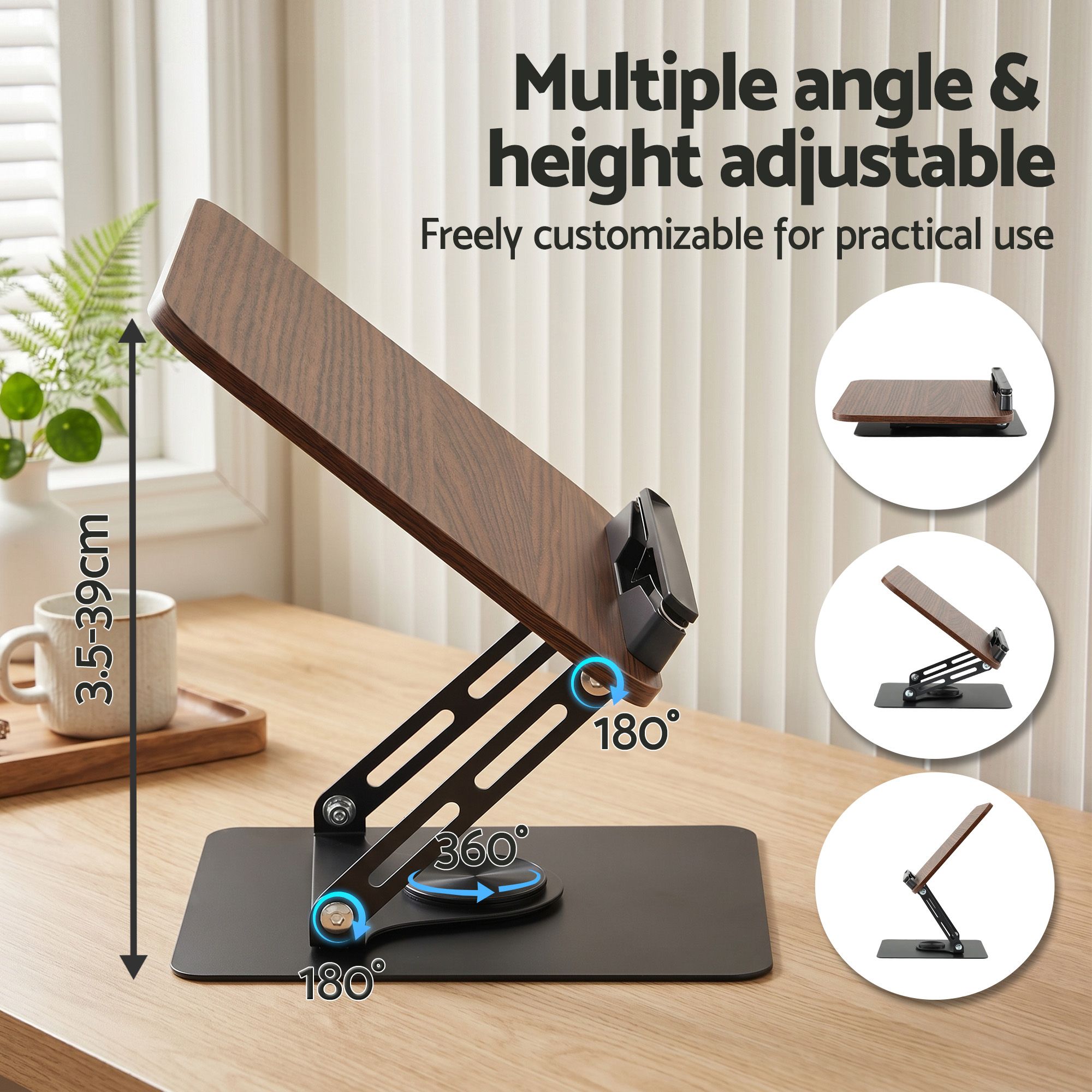 Artiss Book Stand Adjustable Book Holder Foldable Reading Rest Rack with 360 Degree Rotating Base and Page Clip