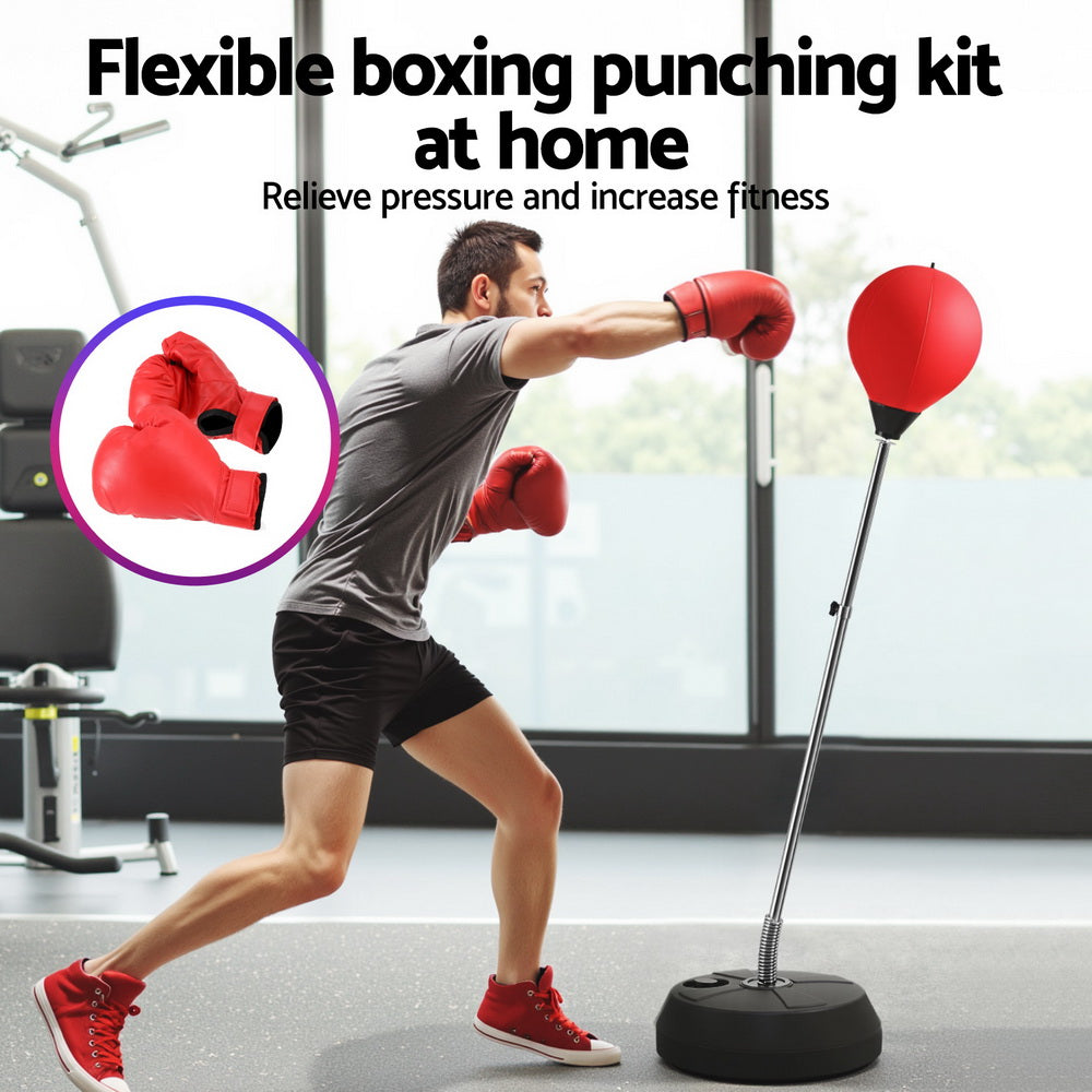 Boxing & Martial Arts: Everfit Adult Punching Bag Stand 150cm Adjustable Freestanding with Gloves and Pump