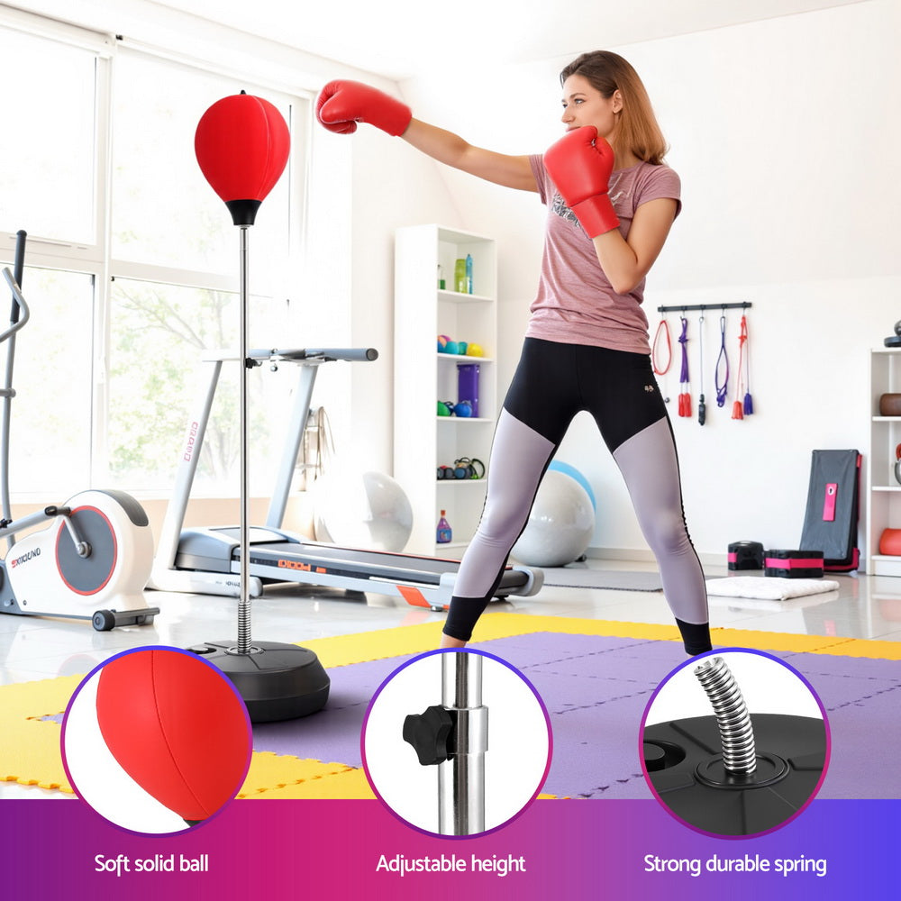 Boxing & Martial Arts: Everfit Adult Punching Bag Stand 150cm Adjustable Freestanding with Gloves and Pump
