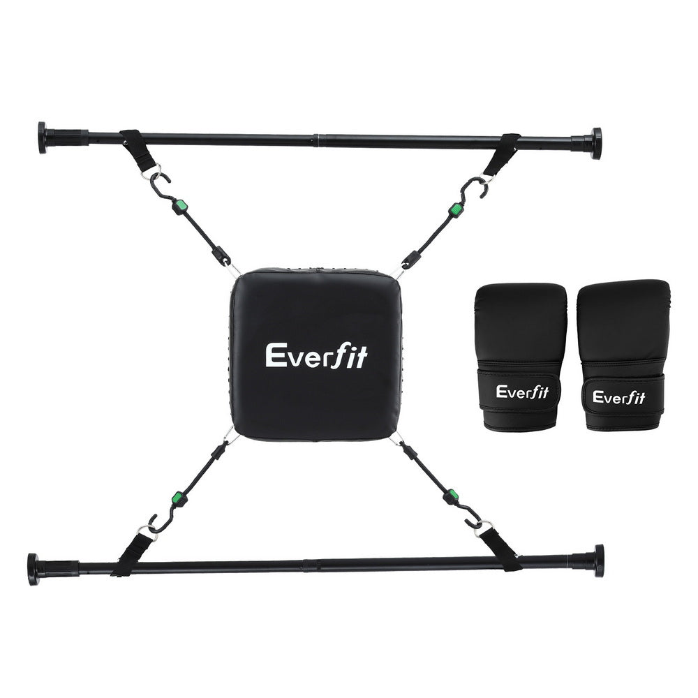 Boxing & Martial Arts: Everfit Doorway Punching Bag Adjustable Apartment Friendly with Boxing Gloves Black
