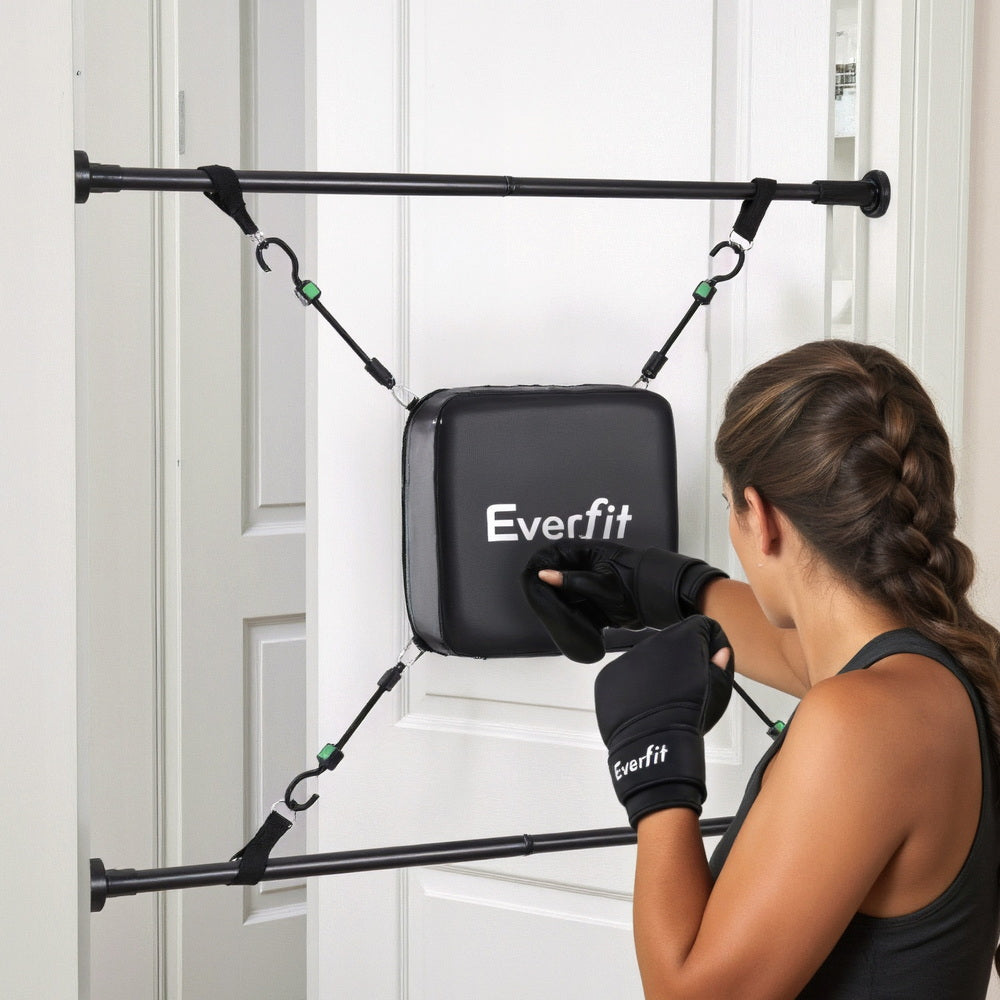 Boxing & Martial Arts: Everfit Doorway Punching Bag Adjustable Apartment Friendly with Boxing Gloves Black