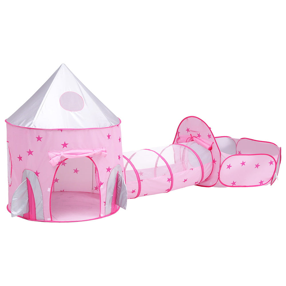 Pretend Play: Keezi Kids Playhouse Play Tent Pop Up Castle Crawl Tunnel Basketball Hoop Pink